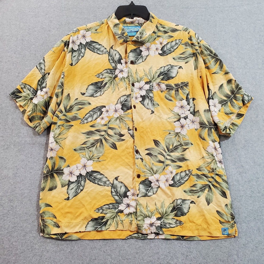Silk Bermuda Bay Hawaiian Mens XXL Blue Tropical‎ Shirt Button Up Short Sleeve